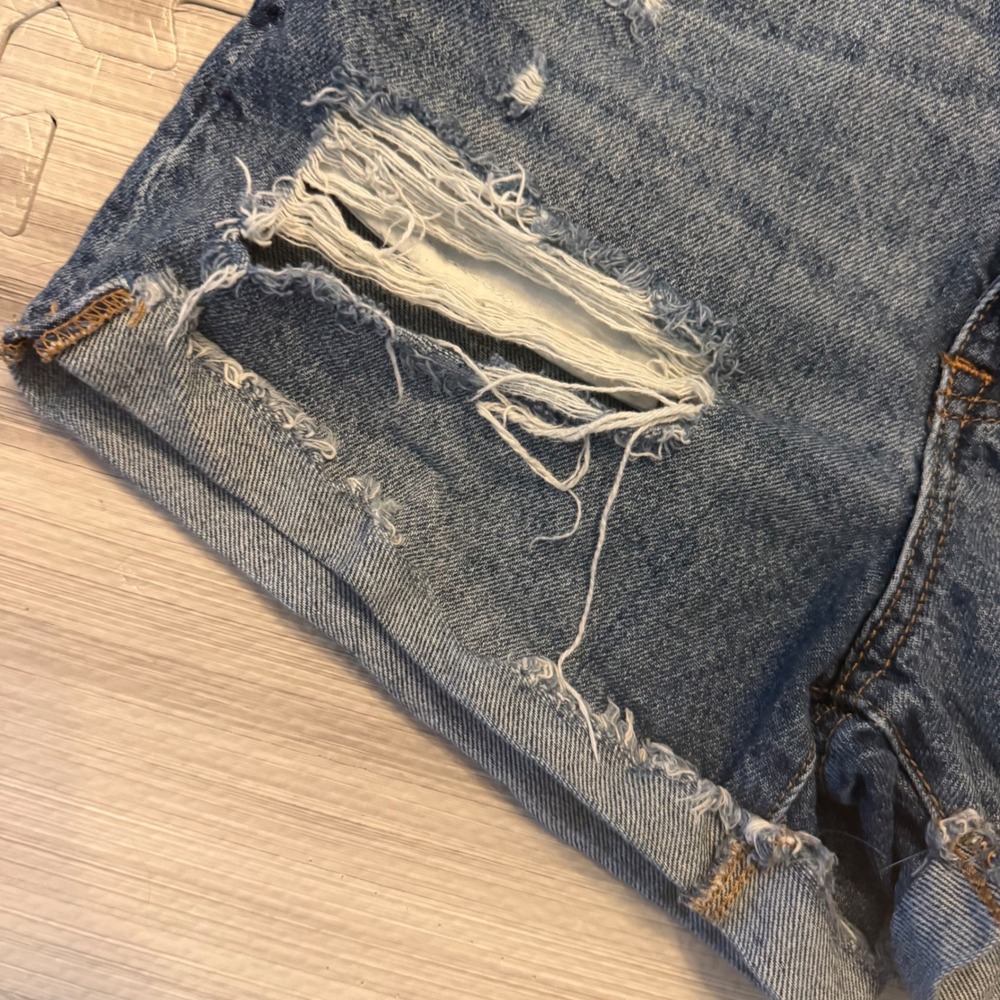 Aeropostale Mom Short Womens 0 Blue Distressed High Rise Denim Cut Offs Grunge - Picture 9 of 11